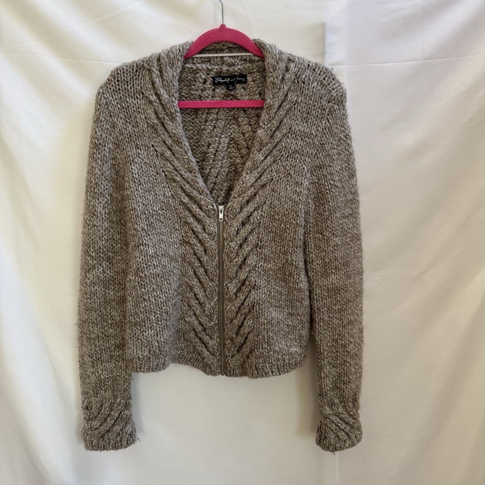 Elizabeth and James Wool Alpaca Blend Chunky Zip Up Cardigan Sweater Size M